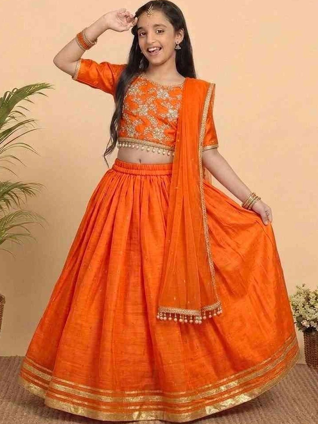 KALINI Girls Embroidered Thread Work Ready to Wear Lehenga & Blouse With Dupatta-picture-18
