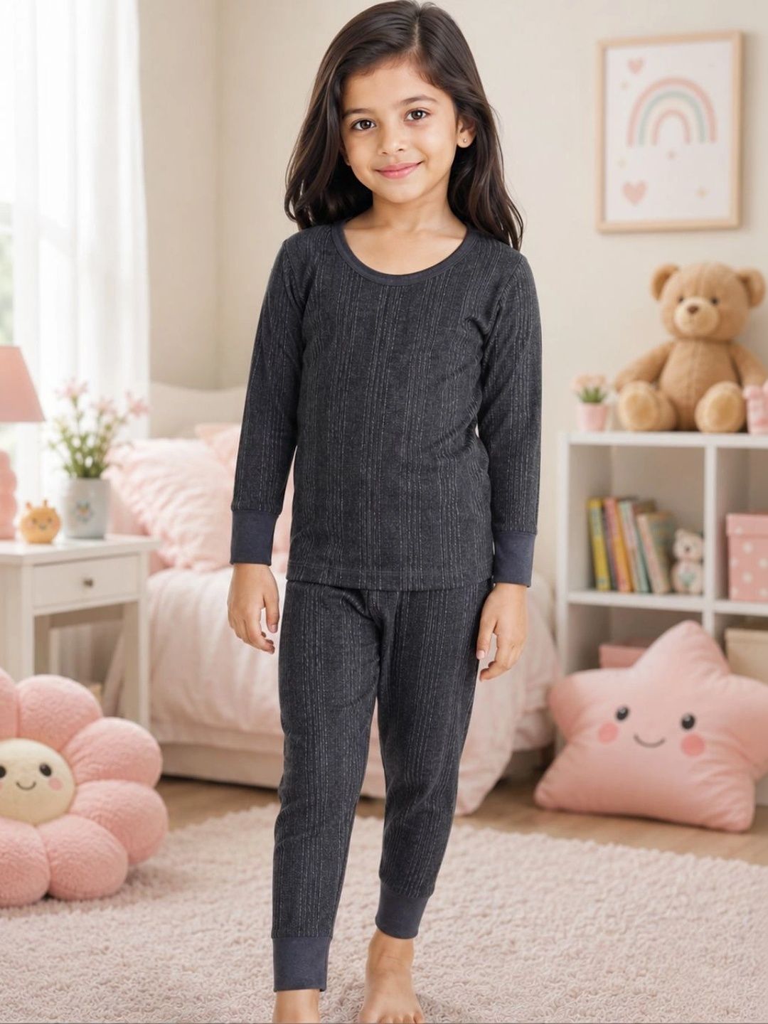 MW PRINTS Girls Striped Cotton Pull Over Thermal Set-picture-11