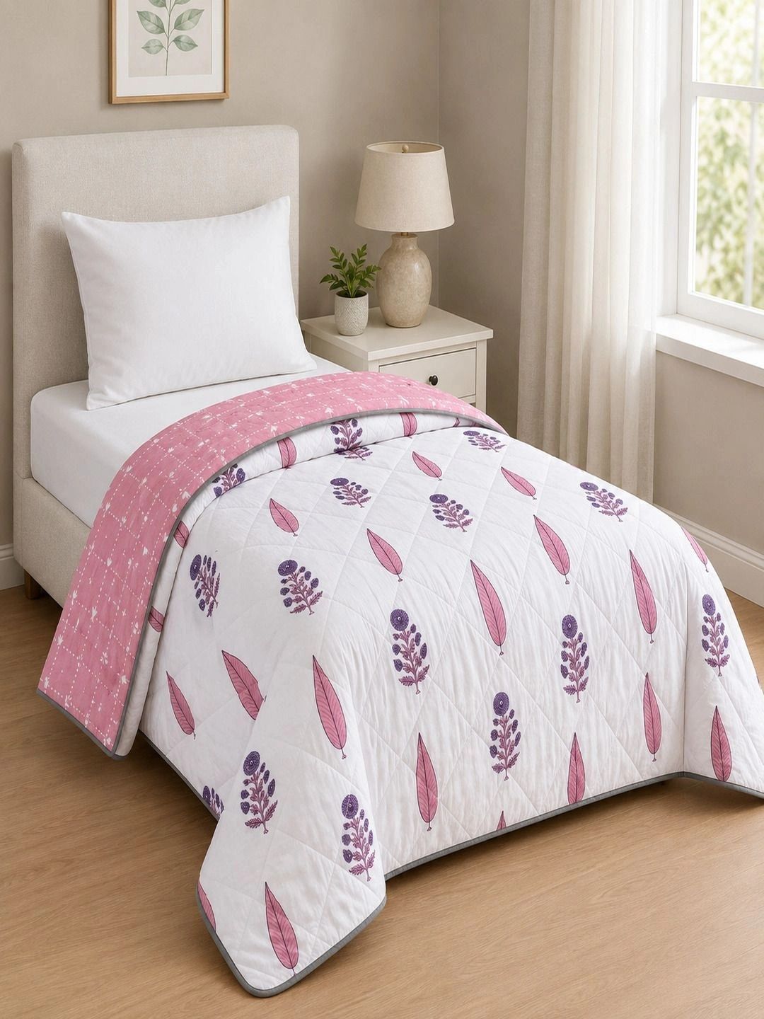 RRC Pink & White Floral AC Room 210 GSM Dohar-image-37