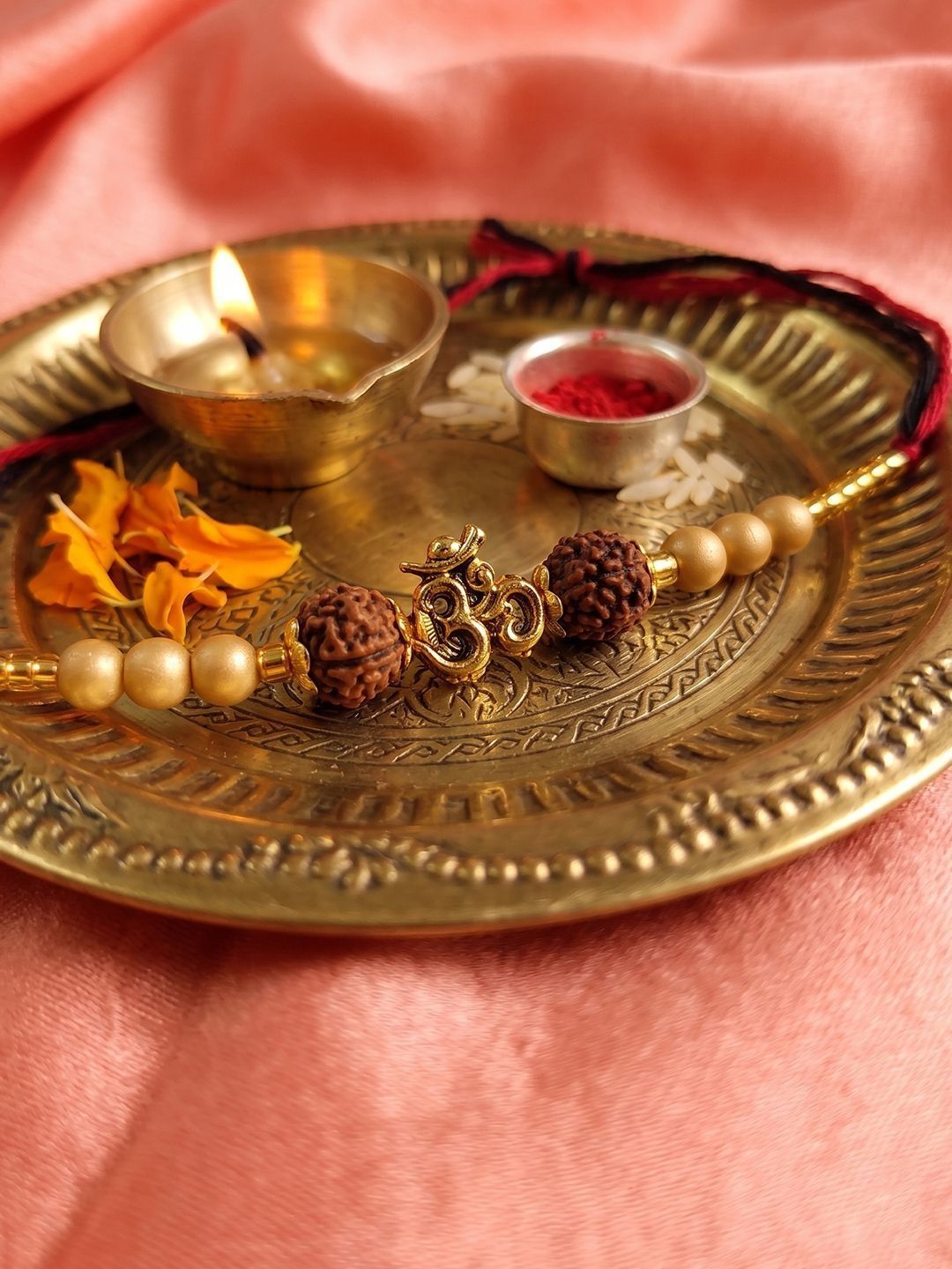 SZN Om Design Rudraksh Thread Rakhi With Roli Chawal Chandan Mishri-picture-41