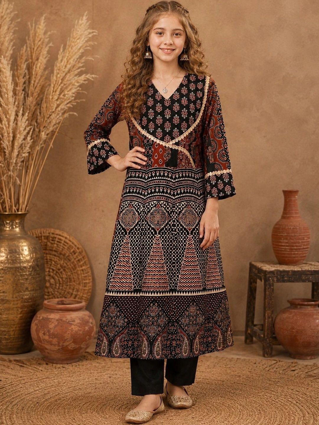 BAESD Girls Ethnic Motifs Printed Flared Sleeves Indie Prints Kurta-picture-30