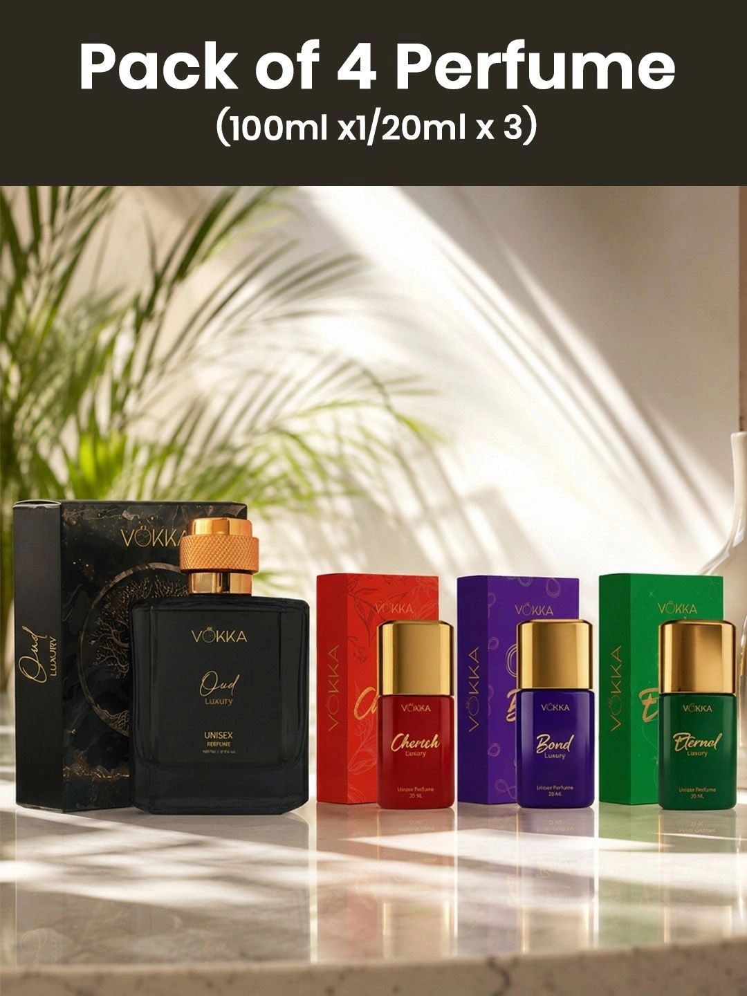 VOKKA Set Of 4 Oud , Cherish, Bond & Eternal Eau De Perfume - 100 & 20 ml Each-picture-39