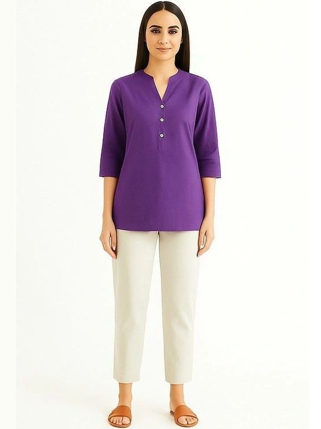Sangria V-Neck Pure Cotton Kurti-picture-58