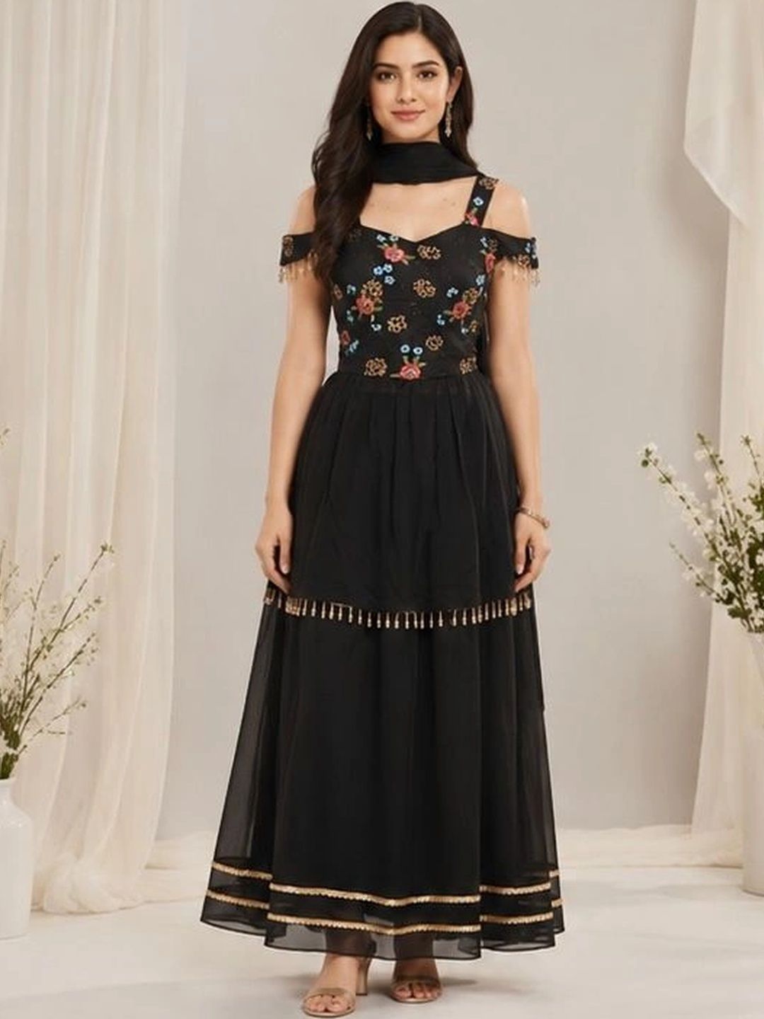 Sanwari Embroidered Thread Work Ready to Wear Lehenga &-image-39