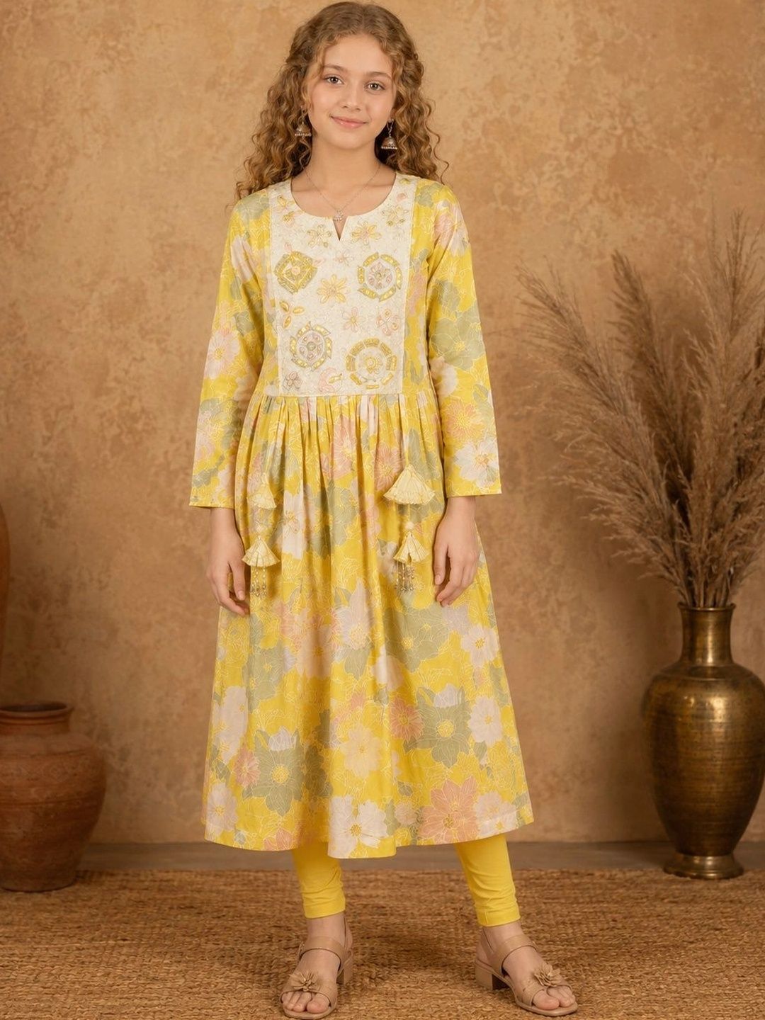 BAESD Girls Floral Printed Thread Work Floral Kurta-picture-13