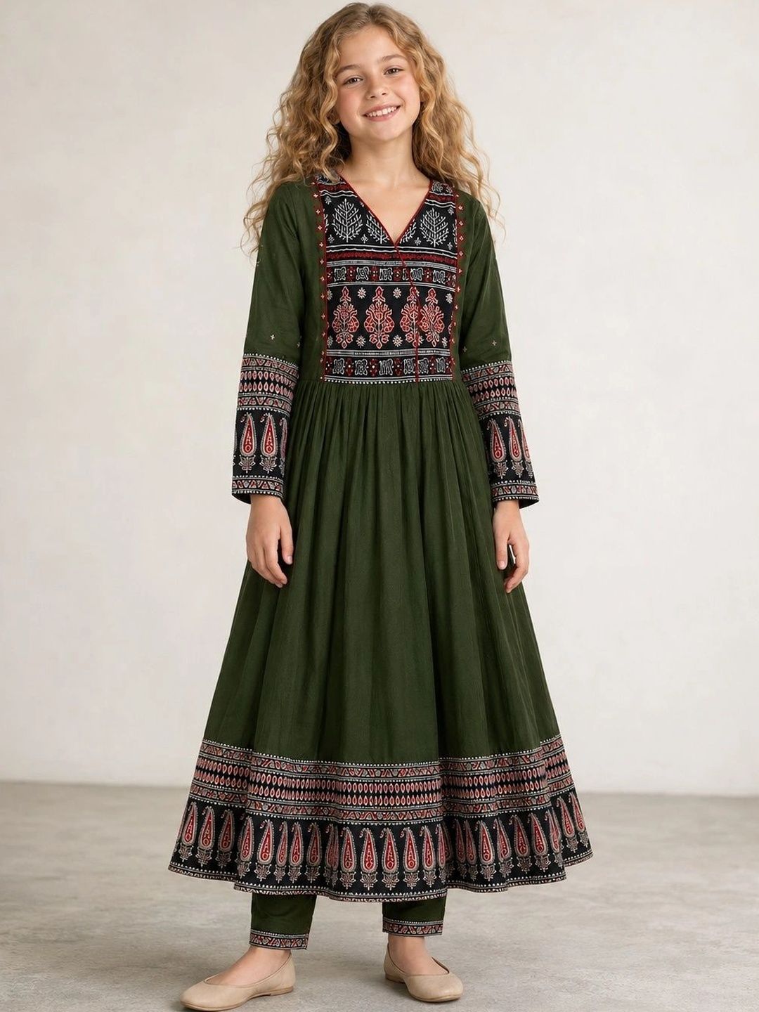 Muhuratam Girls Paisley Printed Anarkali Kurta-picture-35