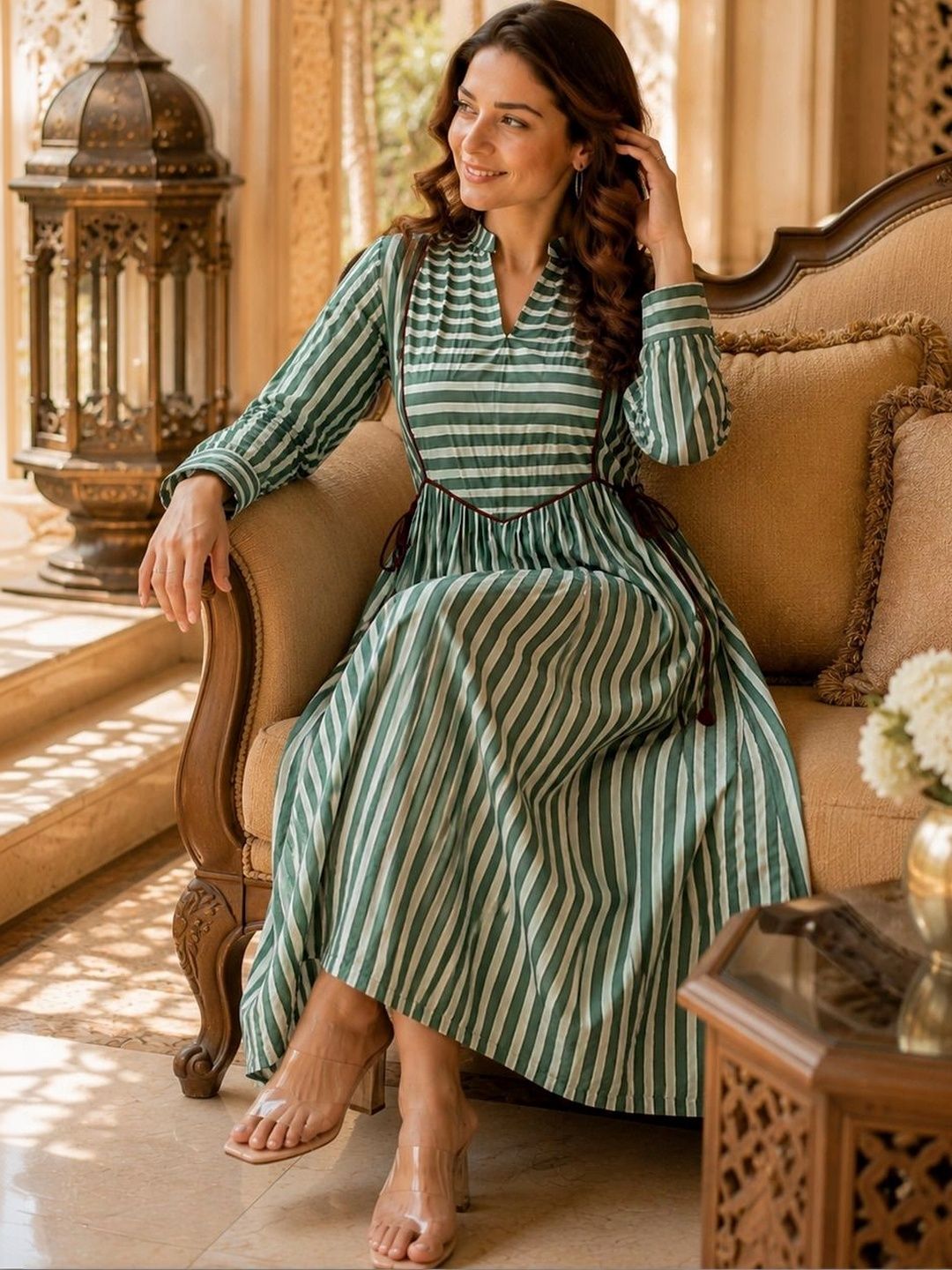 Crazy Needle Striped A-Line Maxi Dress-image-39