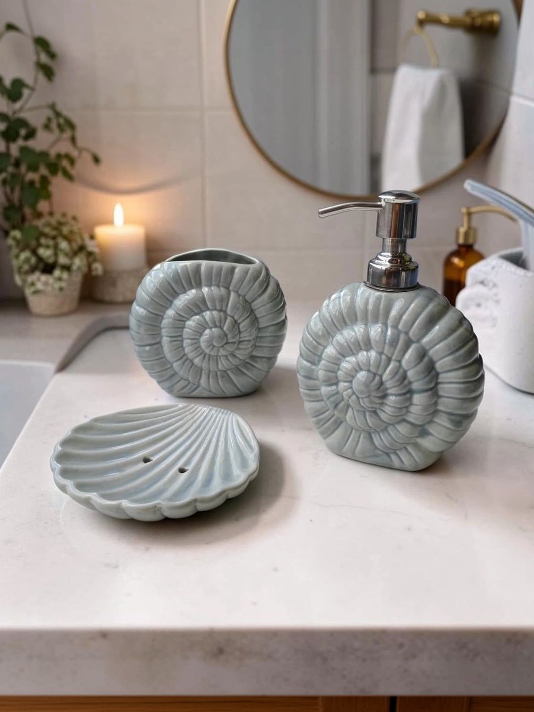 Heirloom Home Grey 3 piece Textured Ceramic Bath Accessories Set-picture-55