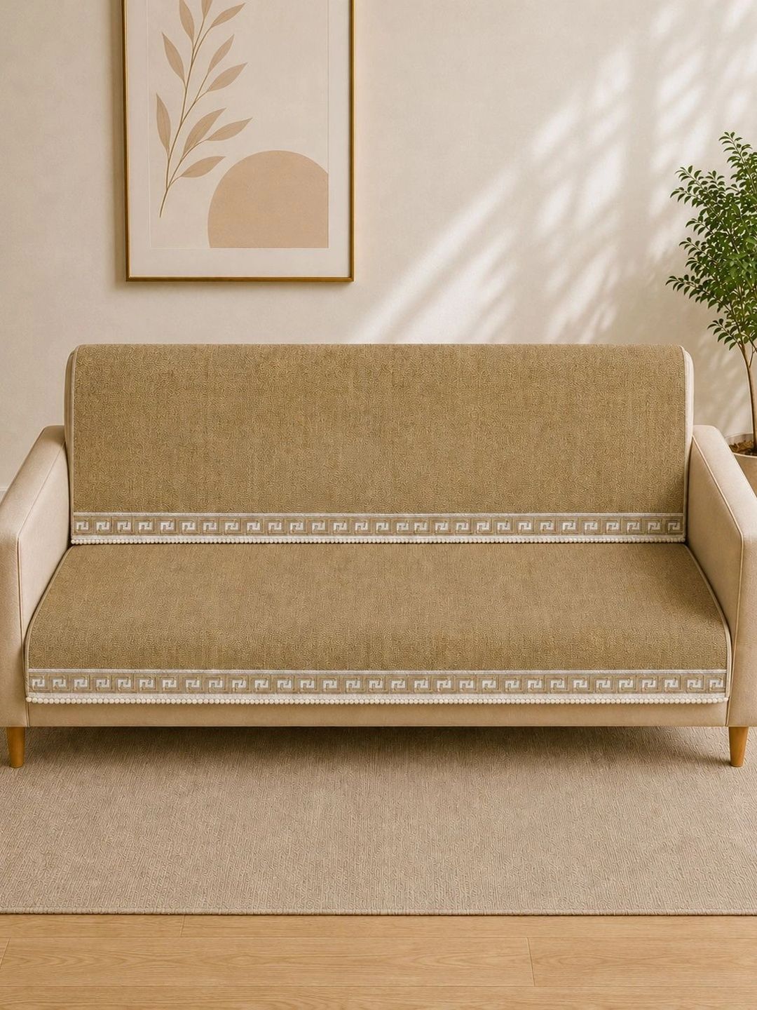 Clasiko Beige 2 Piece Sofa Cover Without Arms-picture-1