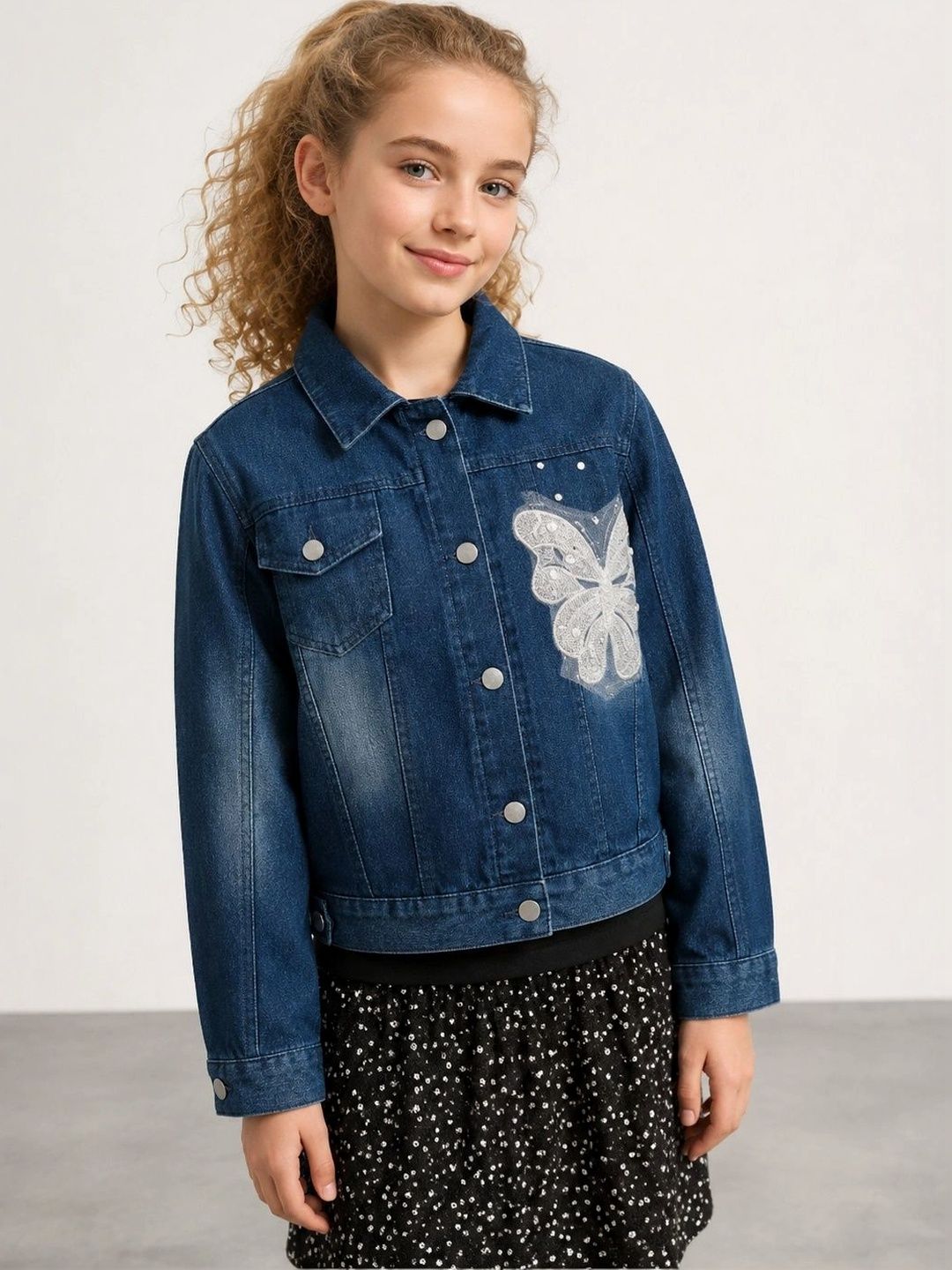 Muhuratam Girls Denim Jacket with Embroidered-picture-39