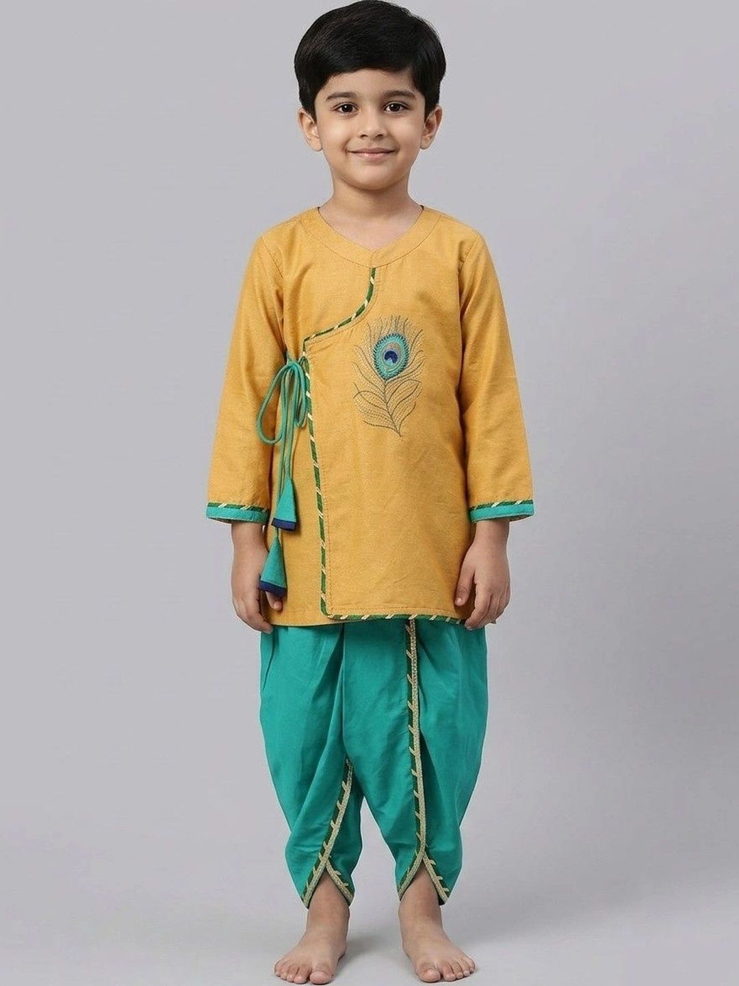 THE WISHING CLOSET Boys Ethnic Motifs Embroidered Angrakha Thread Work Kurta with Dhoti Pants-picture-11