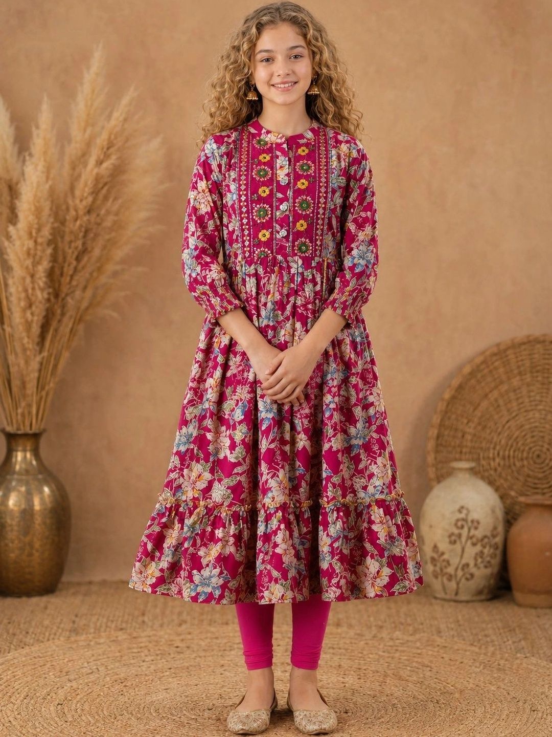BAESD Girls Floral Printed Thread Work Floral Anarkali Kurta-picture-31