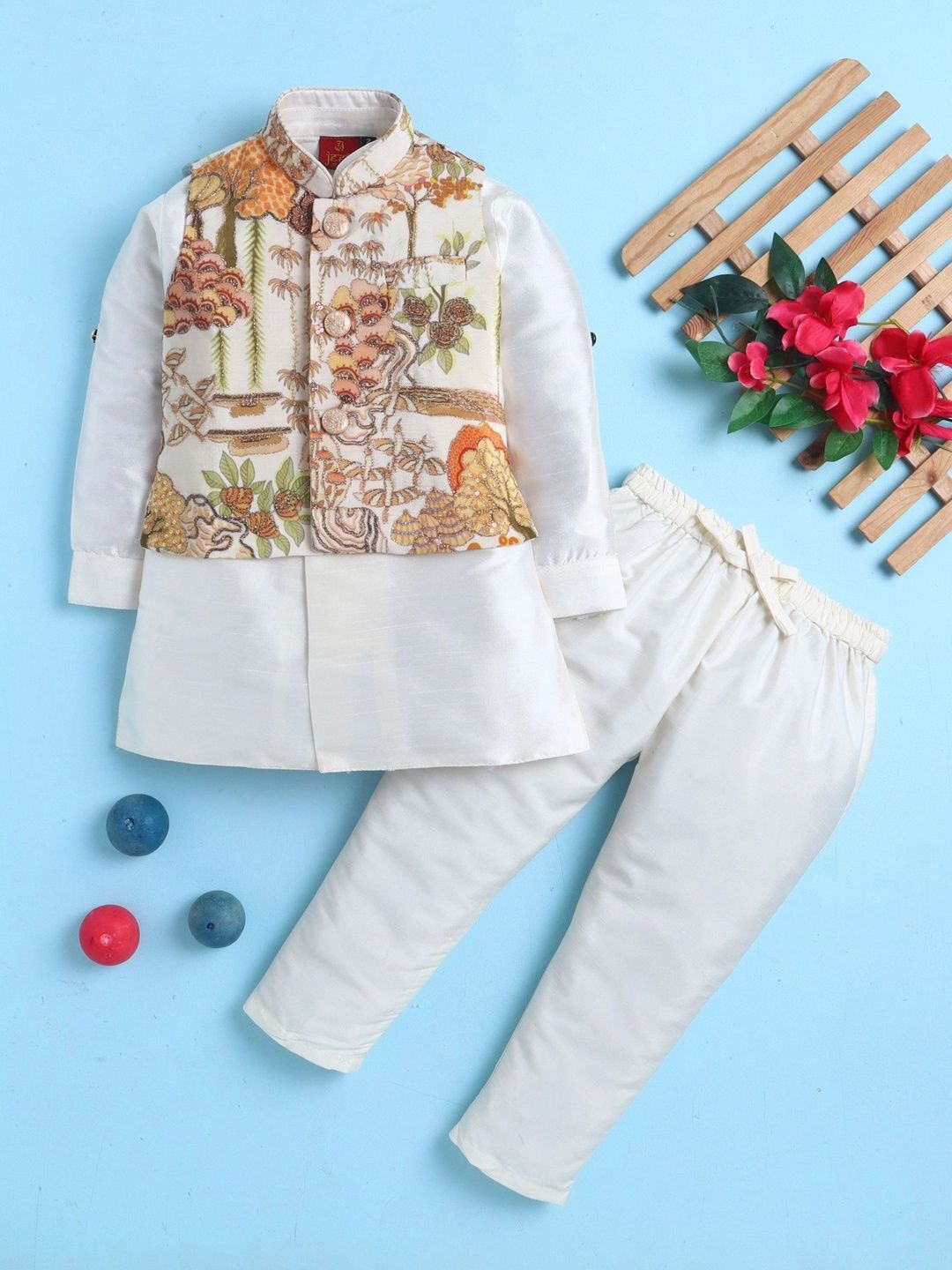 Sparklepop Boys Printed Mandarin Collar Sherwani-picture-48