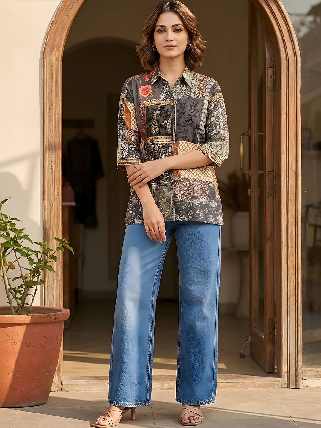 Banwaree Print Ethnic Crepe Top-picture-12