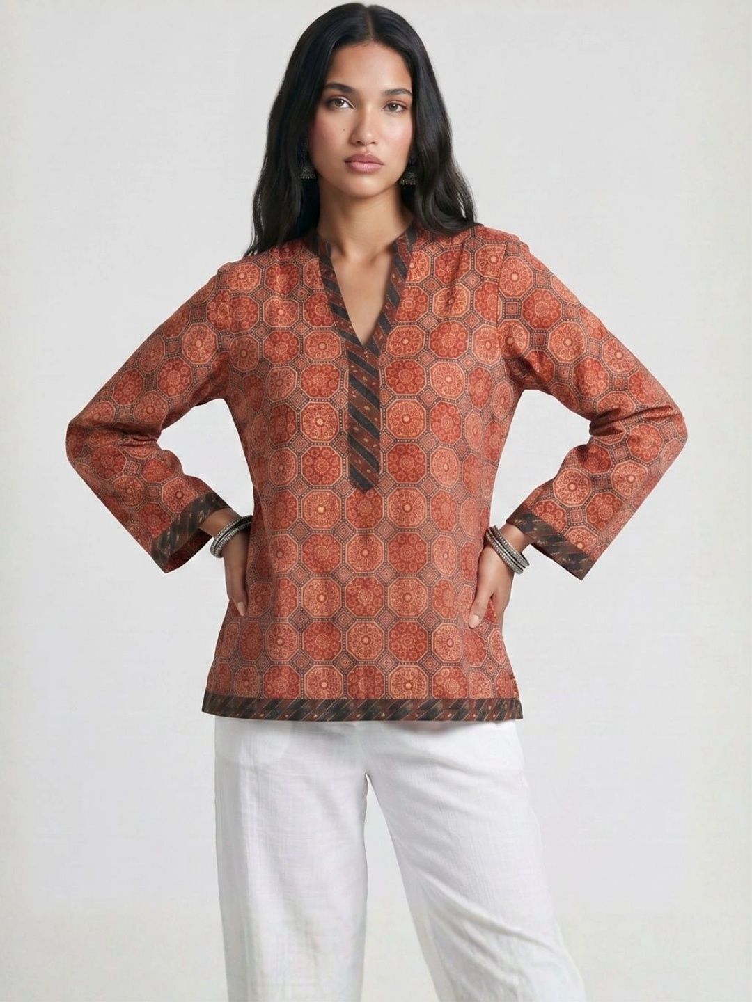 NISHORAMA Ethnic Motifs Printed V-Neck Kurti-picture-29
