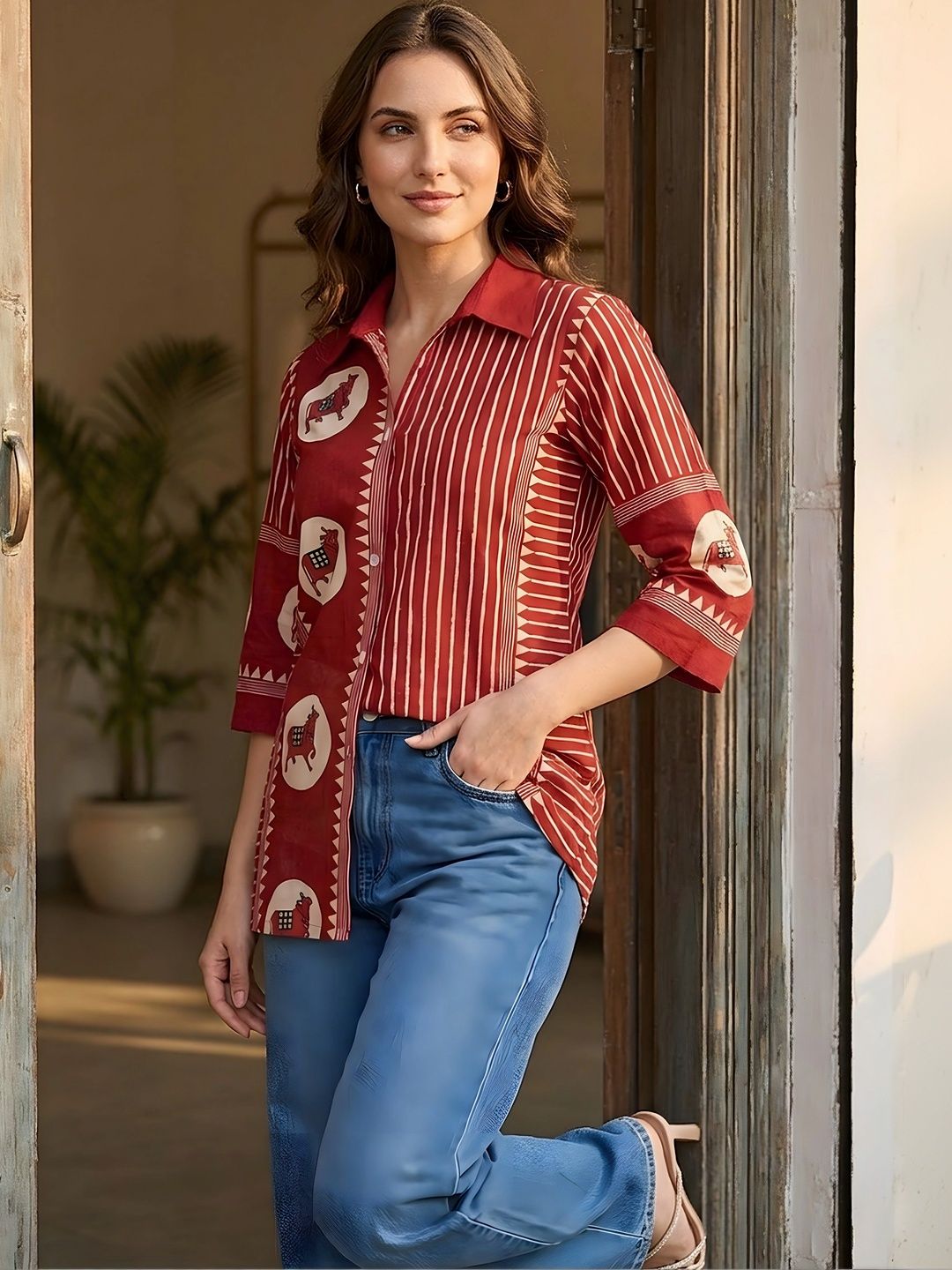 Banwaree Animal Print Ethnic Crepe Top-picture-22