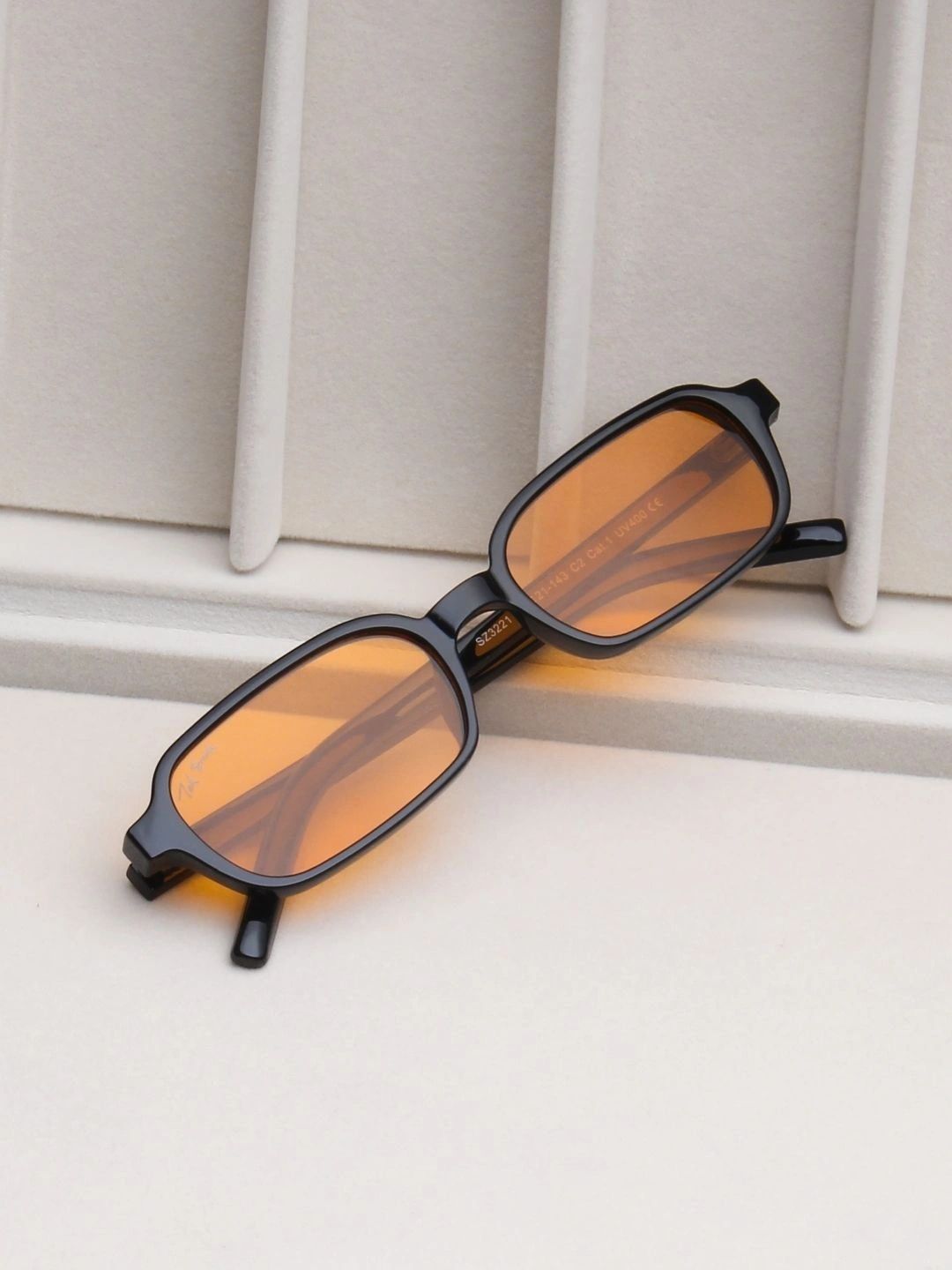 Ted Smith Unisex Orange Lens & Black Rectangle Sunglasses with-image-49