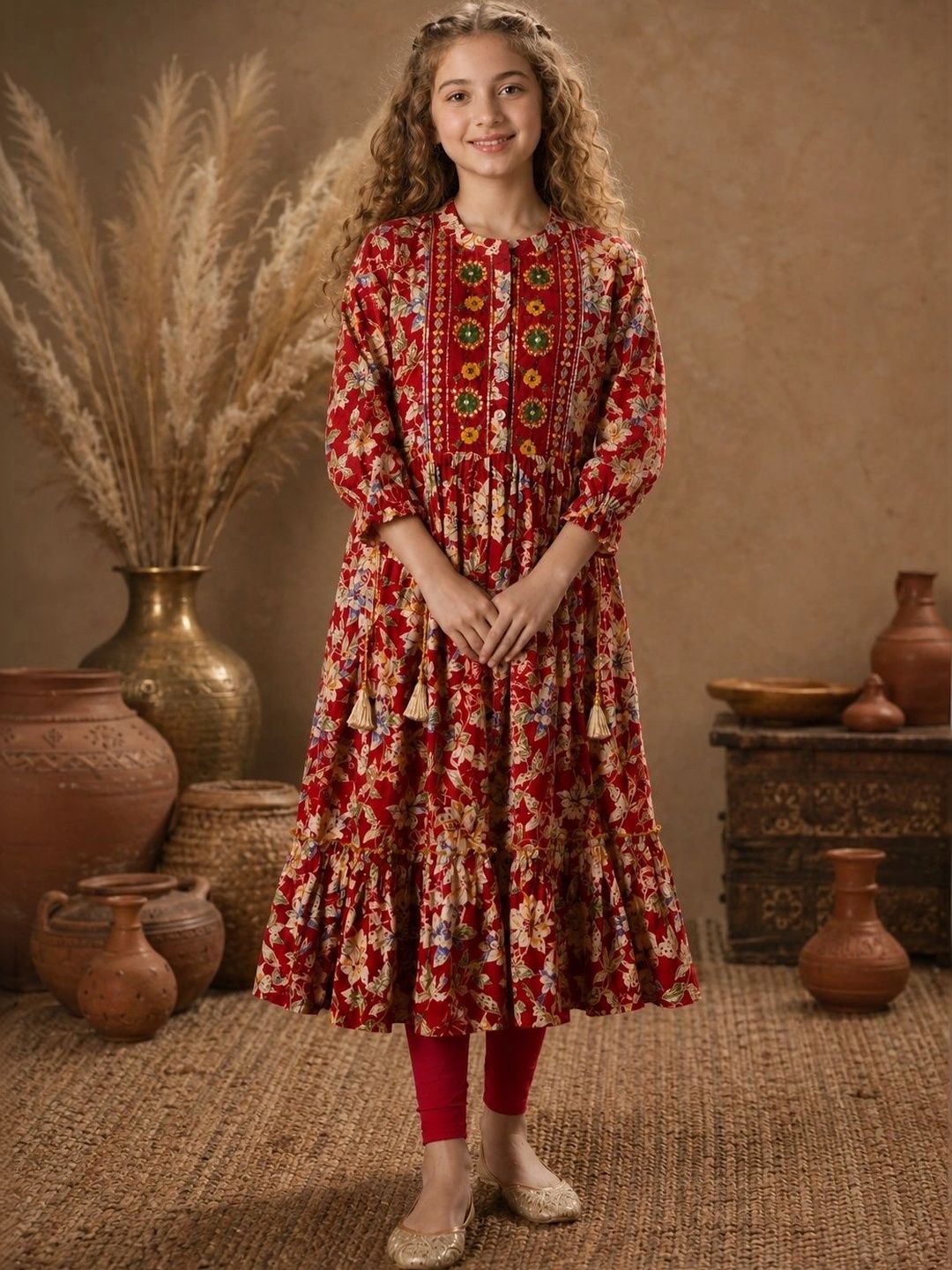 BAESD Girls Floral Printed Sequinned Floral Anarkali Kurta-picture-17