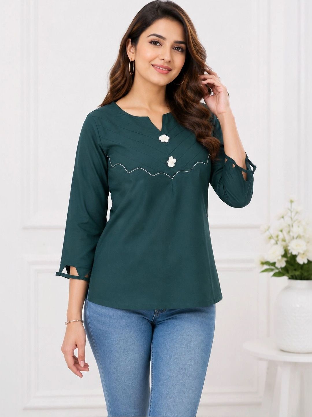 KALINI Embellished V-Neck Thread Work Thread Work Kurti-picture-44