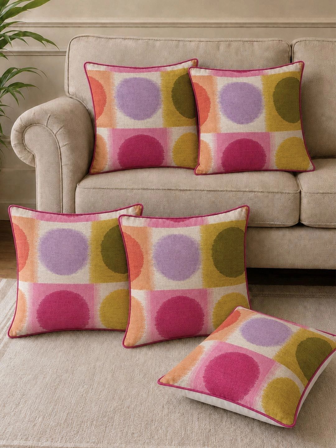 Aura Multicoloured Set of 5 Geometric Square Cushion Covers-image-27