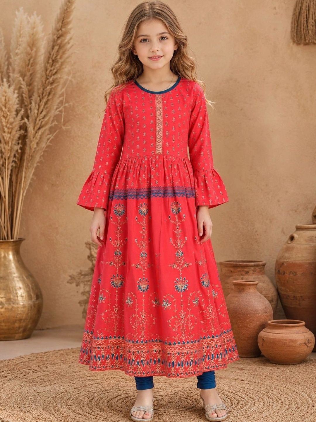 BAESD Girls Ethnic Motifs Printed Flared Sleeves Anarkali Kurta-picture-21