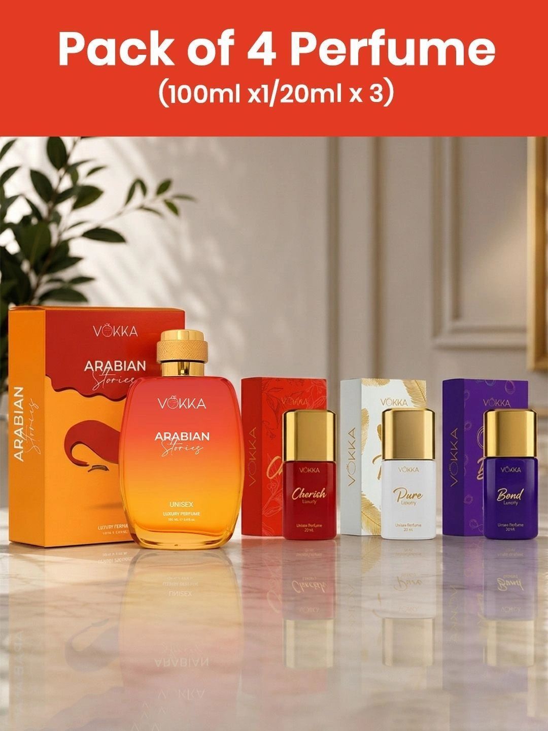 VOKKA Set Of 4 Arabian Stories, Cherish, Bond & Pure Eau De Perfume - 100 & 20 ml Each-image-7