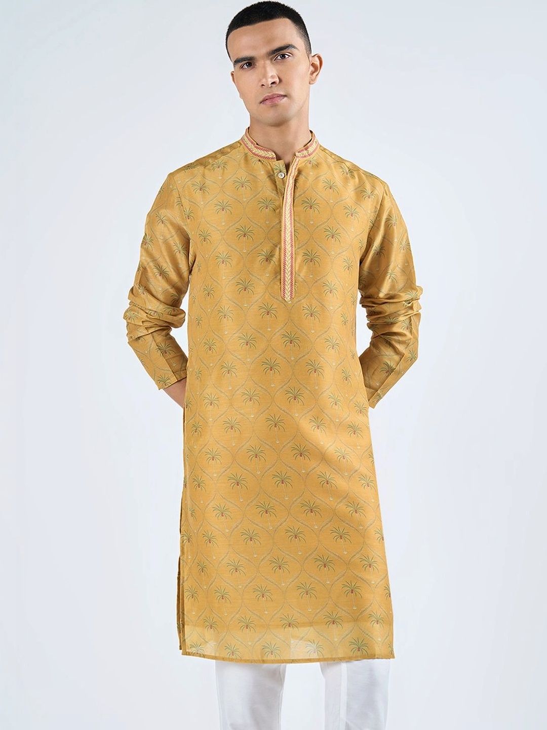 indus route by Pantaloons Men Ethnic Motifs Printed Thread Work Kurta-picture-22