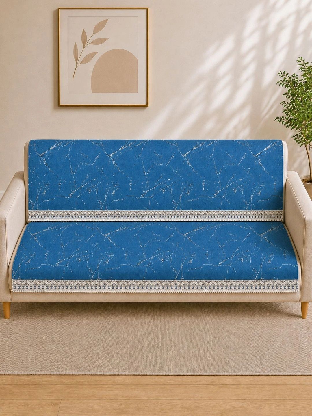 Aura Blue Printed 2 Piece Sofa Cover Without Arms-picture-30