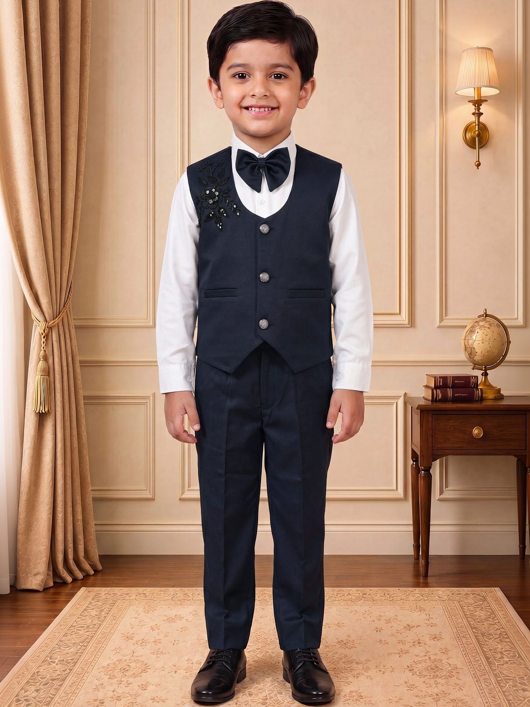 KALINI Boys Self Design Collarless 3 Piece Suits-image-29