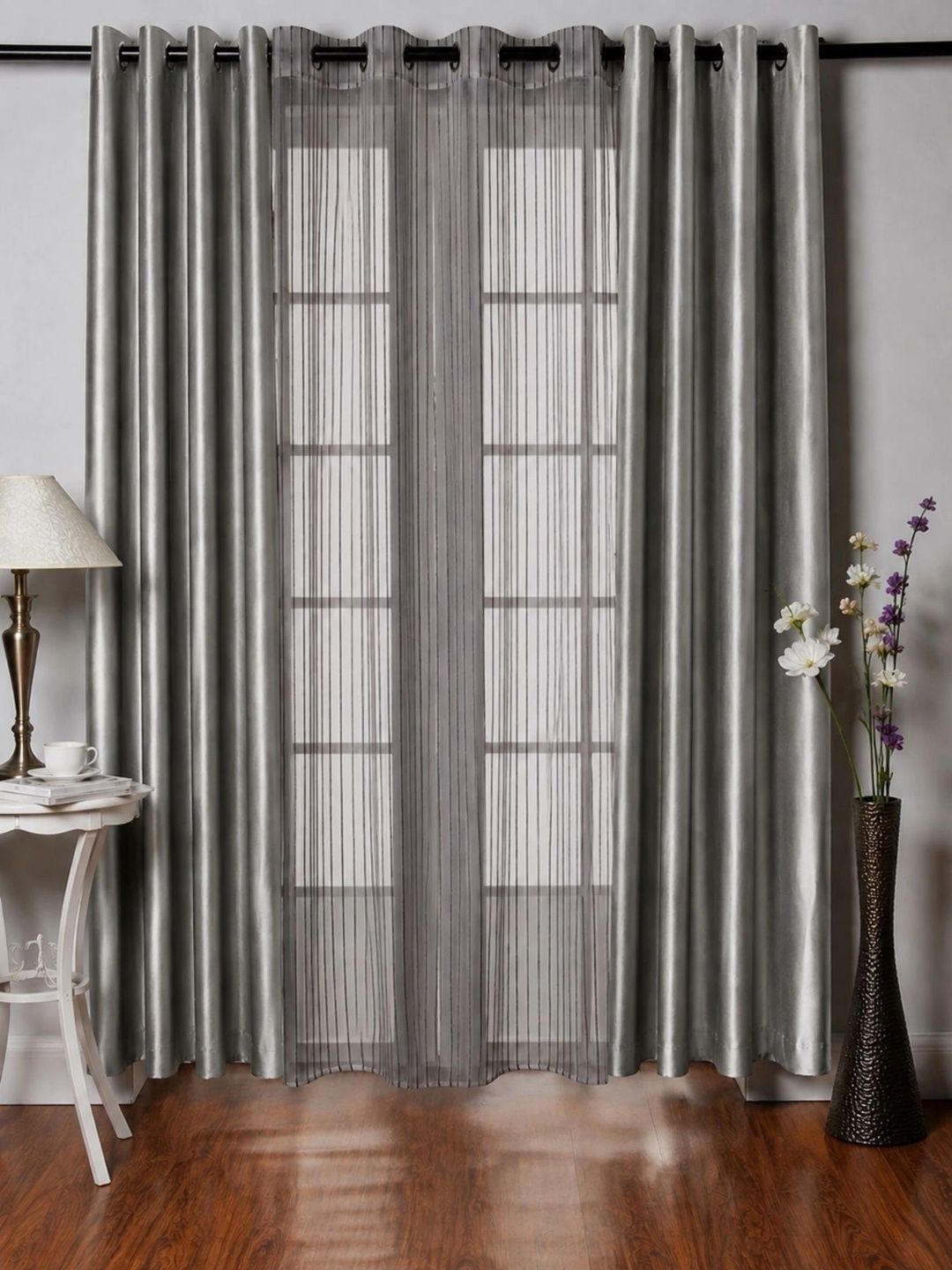 Aura Grey Set of 3 Sheer Long Door Curtain-image-24