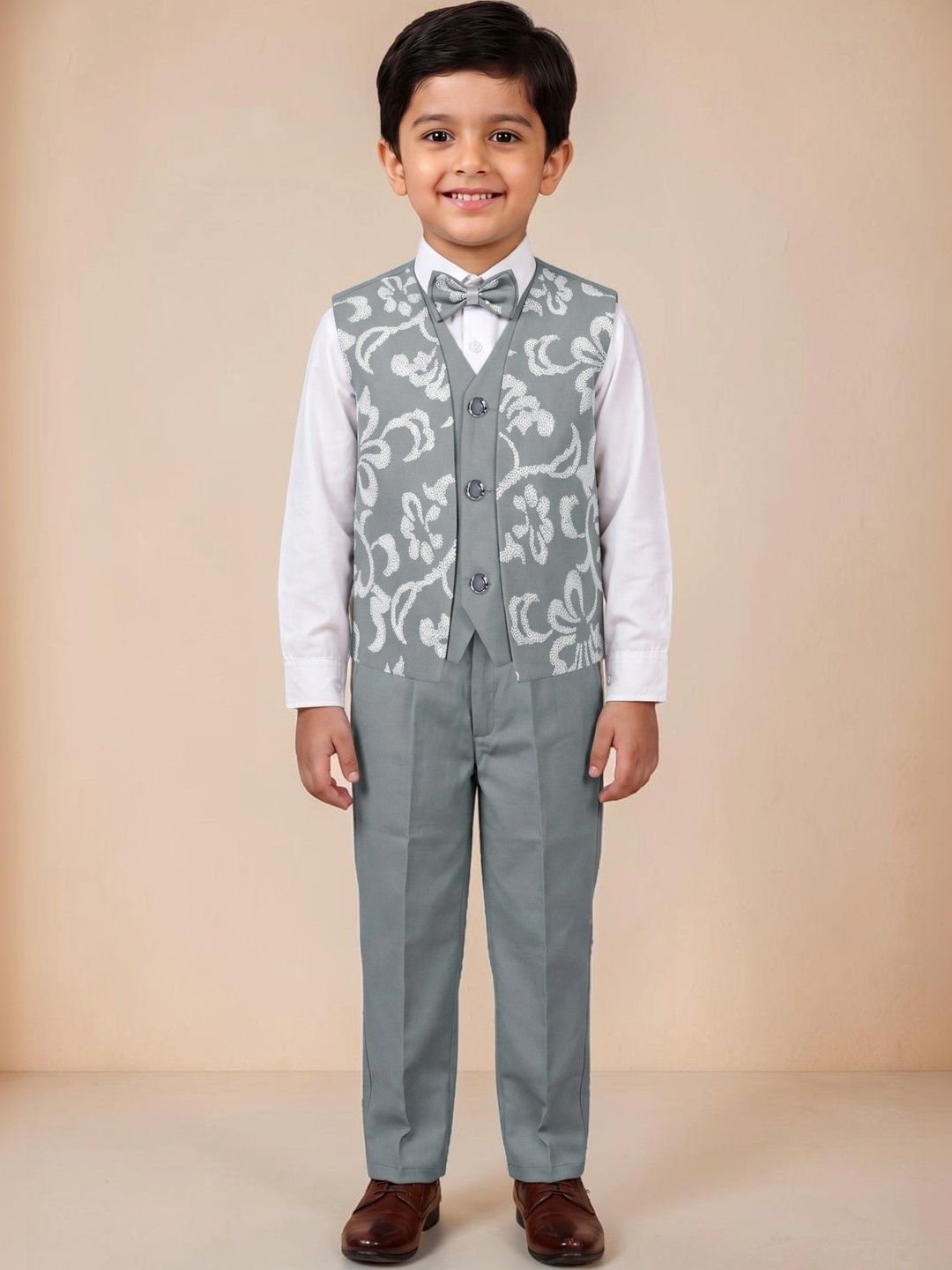 BT DEZINES Boys Self Design Collarless 3 Piece Suits-picture-51