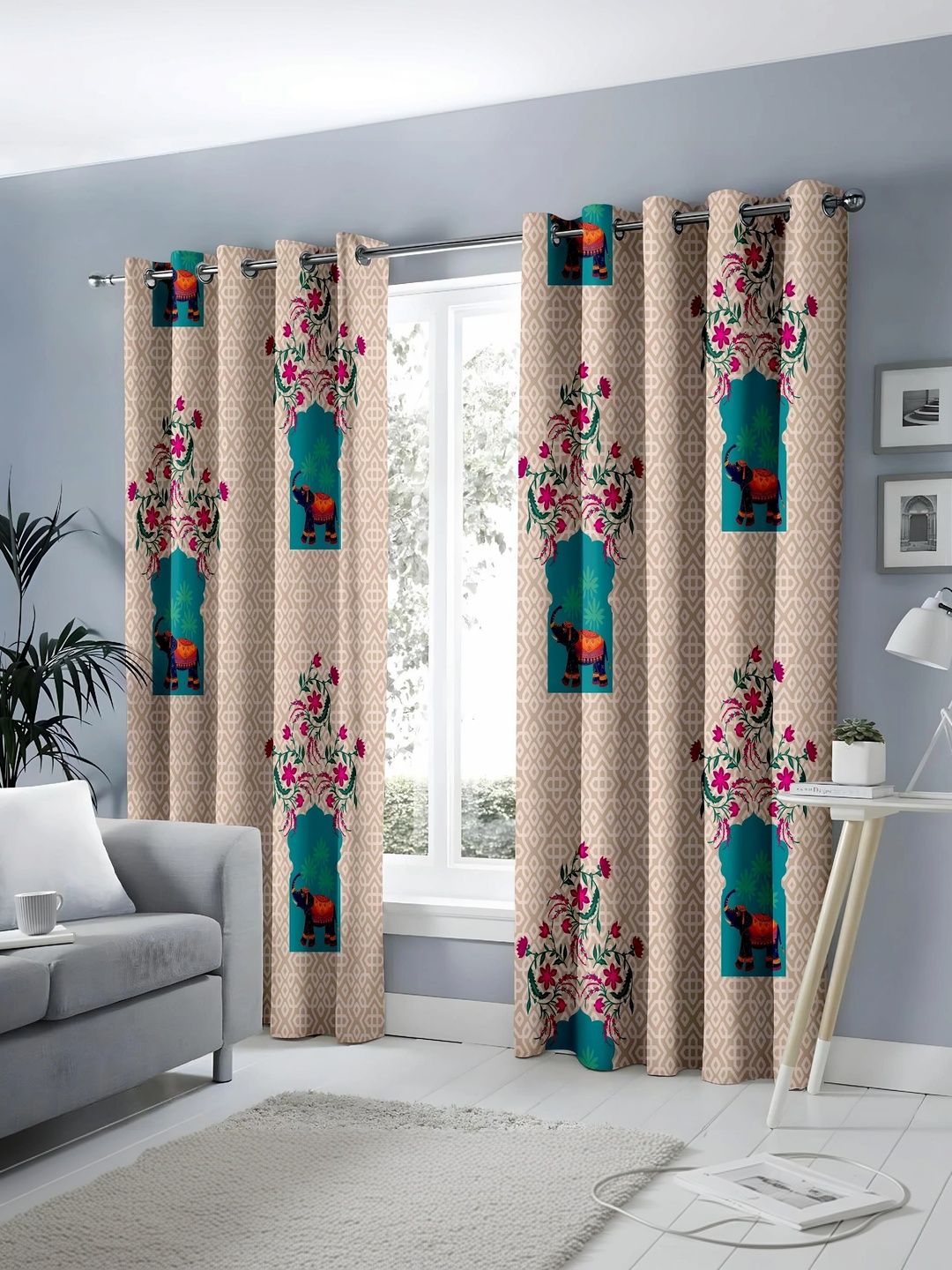CURTAINRY Ethnic Multicolor Poly Cotton Eyelet Fitting Room Darkening Door Curtain-image-2