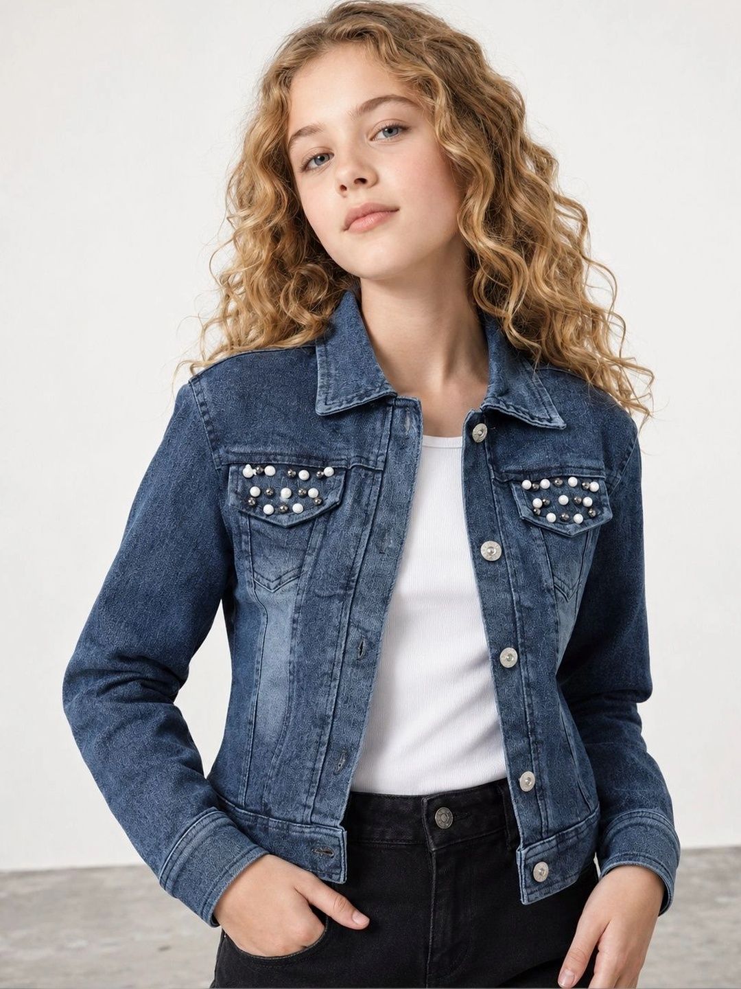 Muhuratam Girls Denim Jacket-image-22