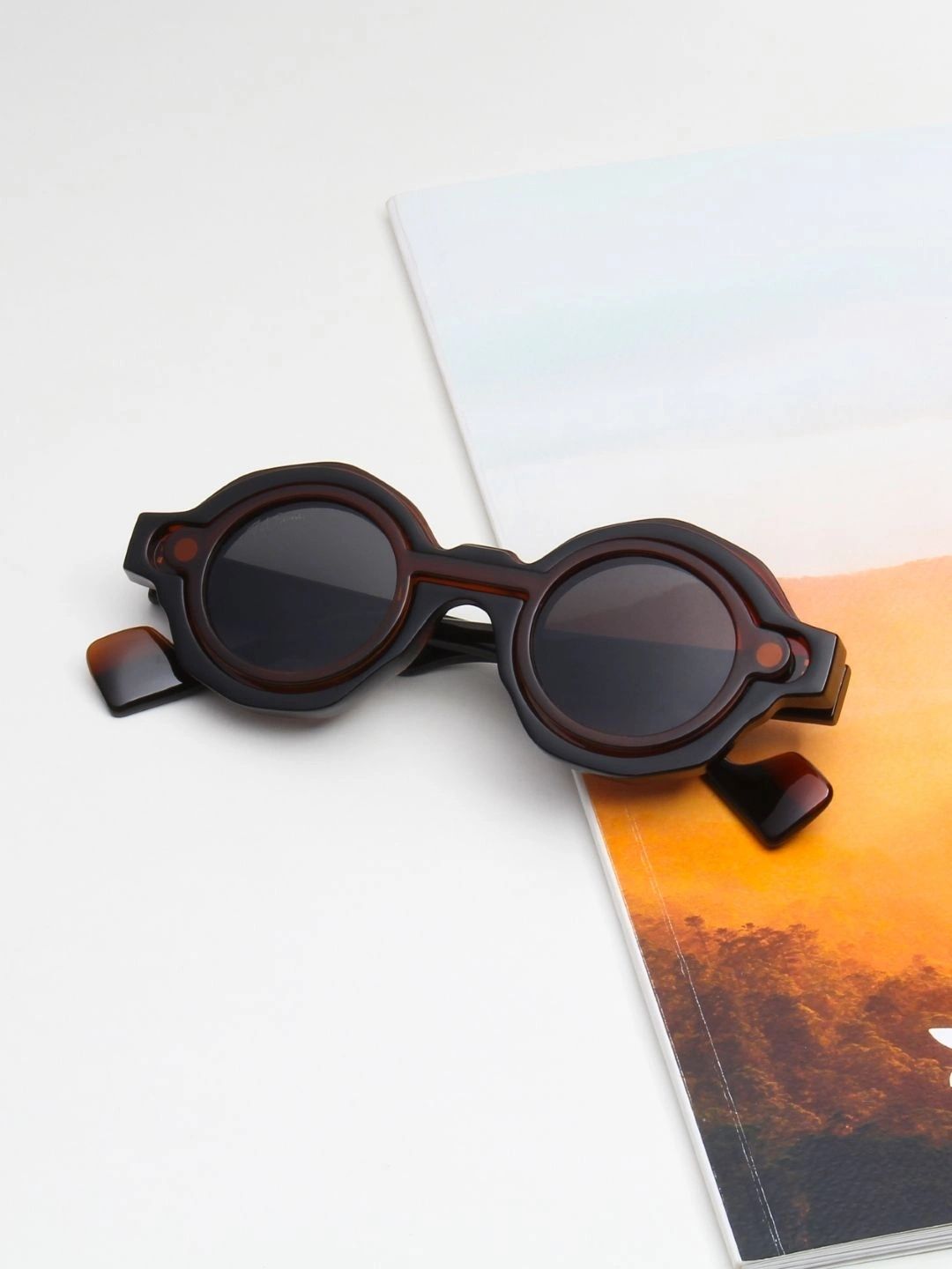 Ted Smith Unisex Grey Lens & Brown Round Sunglasses with-image-37