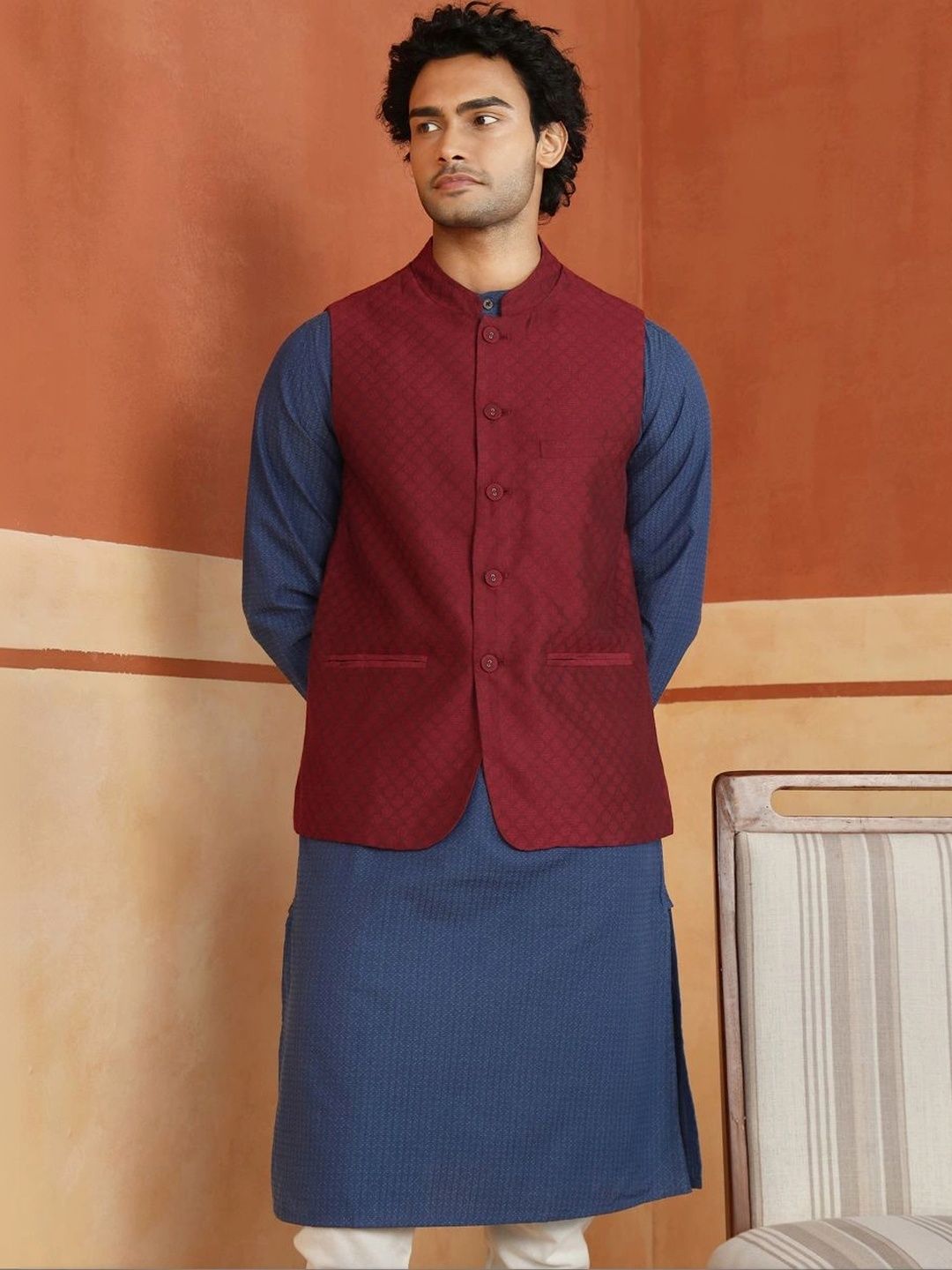 Fabindia Slim Fit Woven Design Nehru Jackets-picture-57