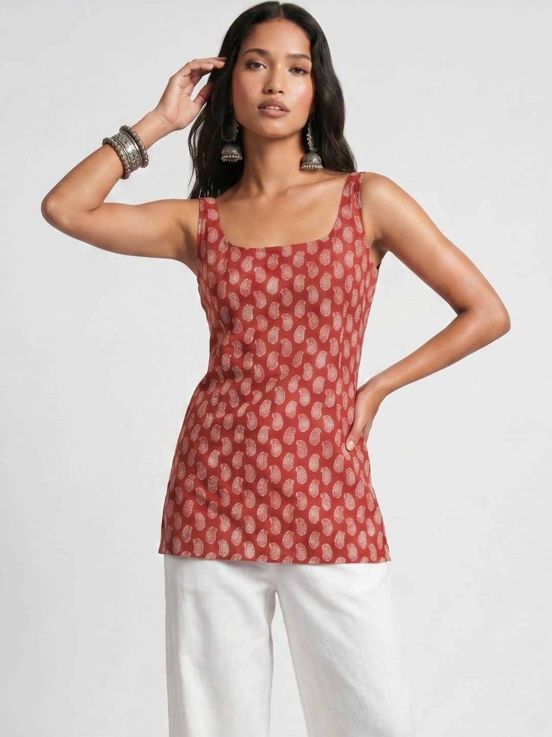 NISHORAMA Paisley Printed Square Neck Pure Cotton Kurti-picture-45