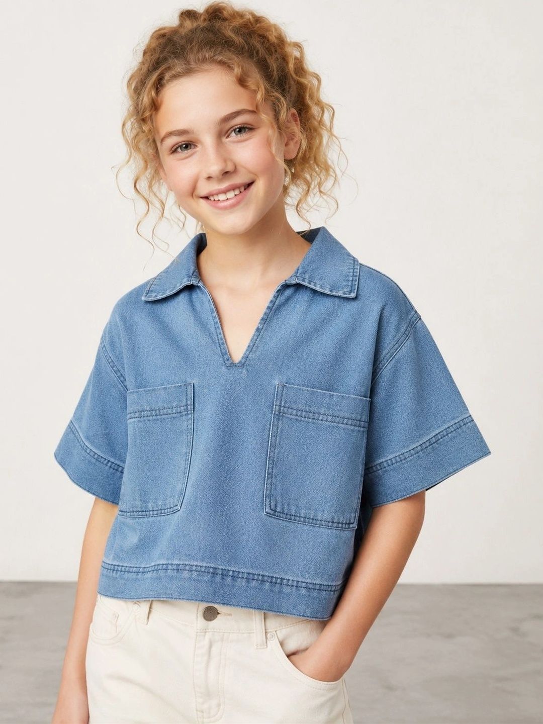 Muhuratam Denim Boxy Crop Top-picture-29