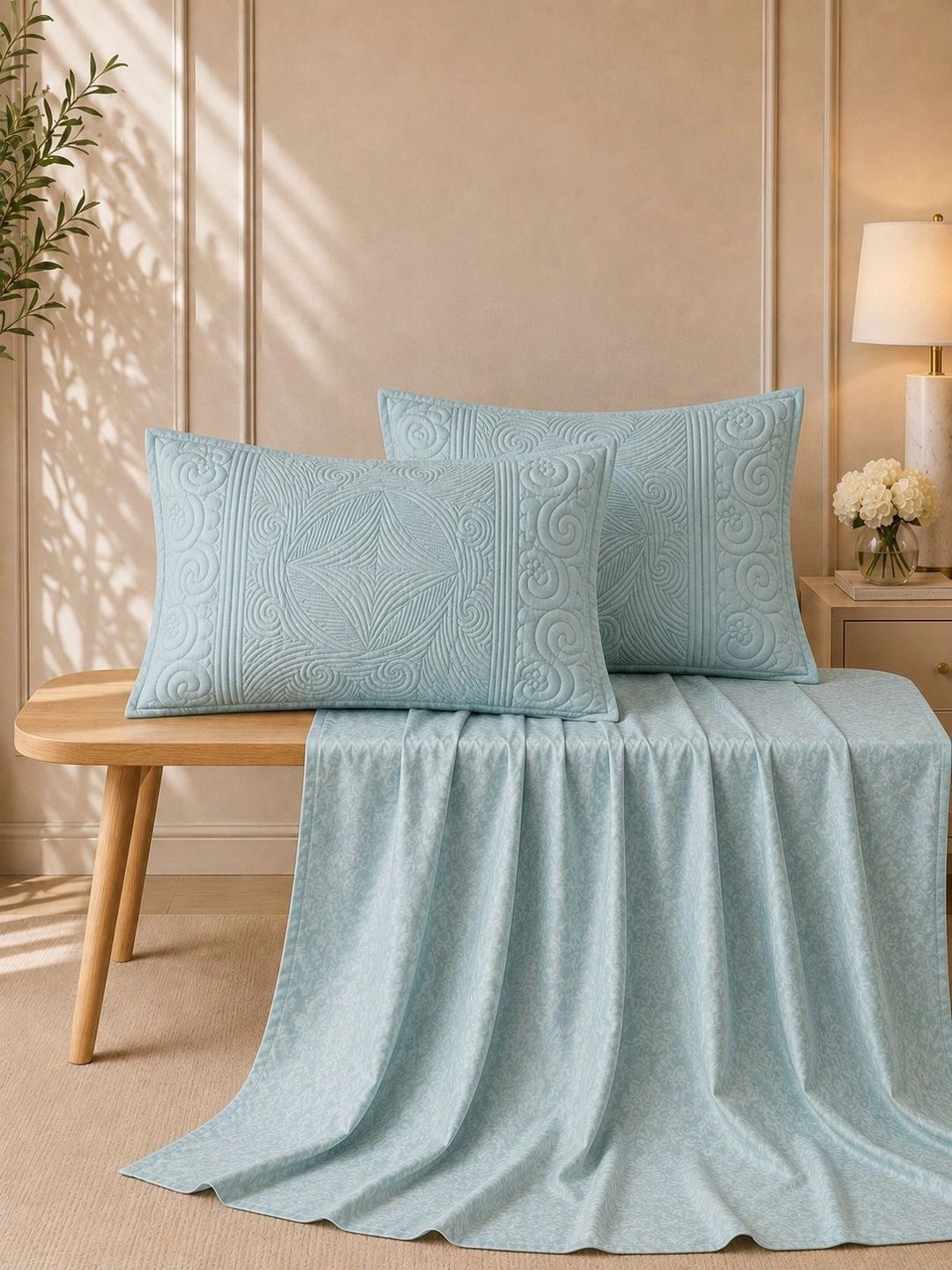 Quirky Home Blue 300 TC King Bedsheet with 2 Pillow Covers-image-31