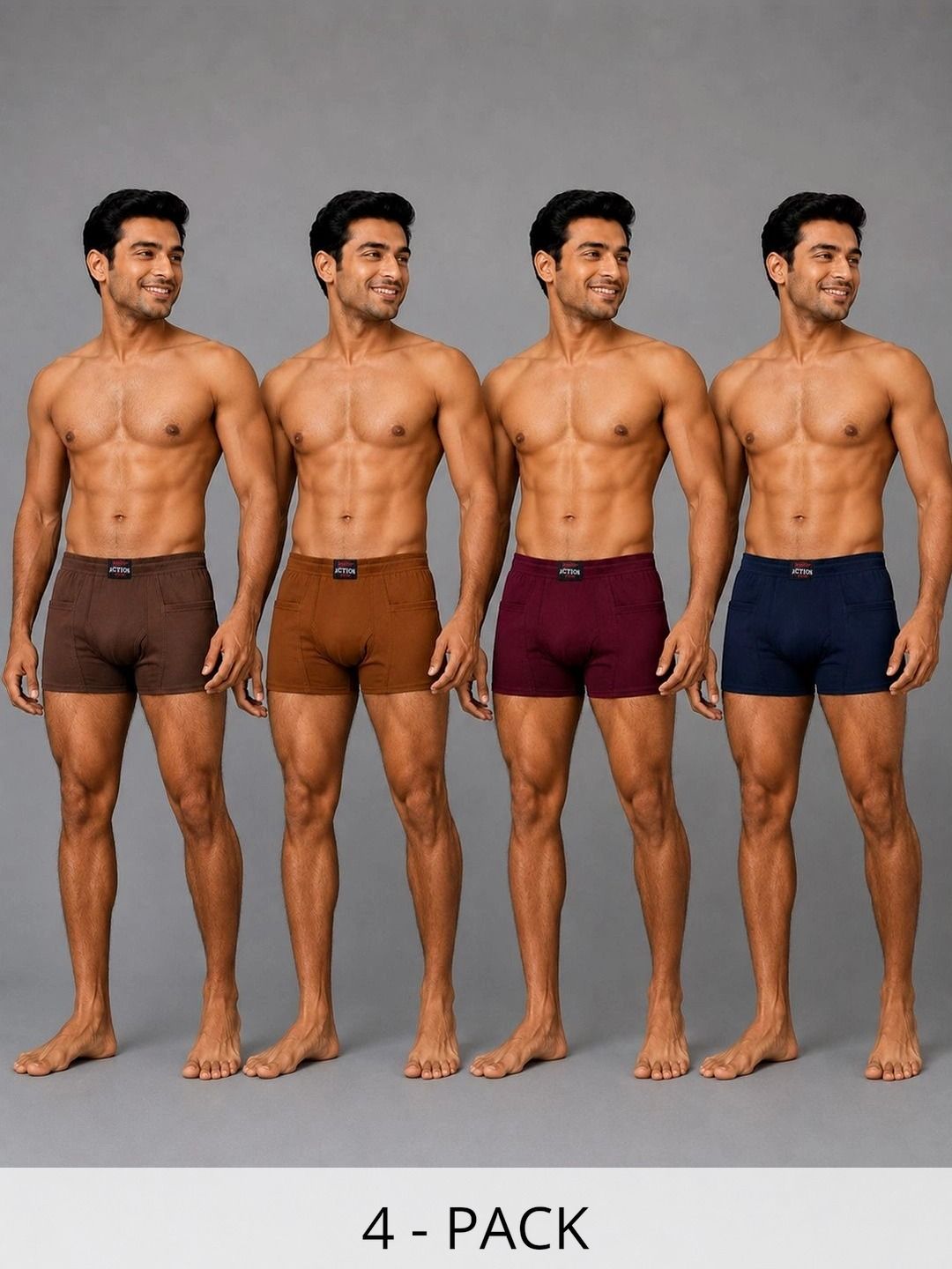 WHITEROSE Pack of 4 Cotton Assorted Solid Trunks-picture-36