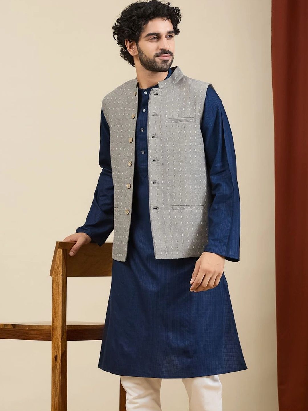 Fabindia Woven Design Cotton Nehru Jackets-picture-38