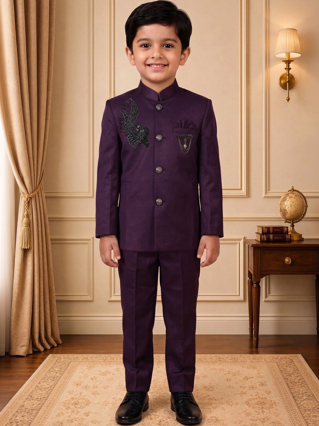 KALINI Boys Self Design Mandarin Collar 2 Piece Suits-picture-39