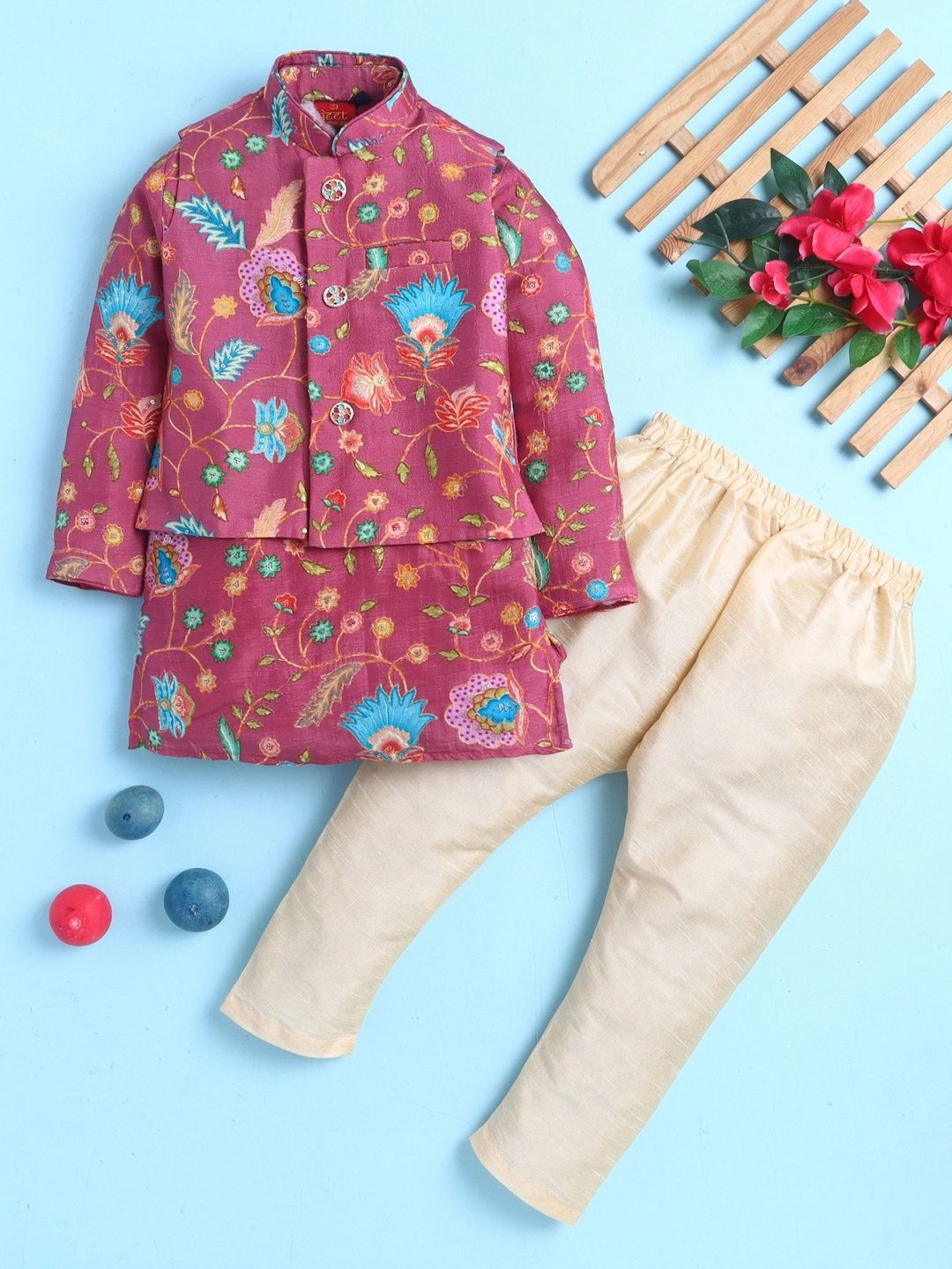 Sparklepop Boys Printed Mandarin Collar Sherwani-picture-53