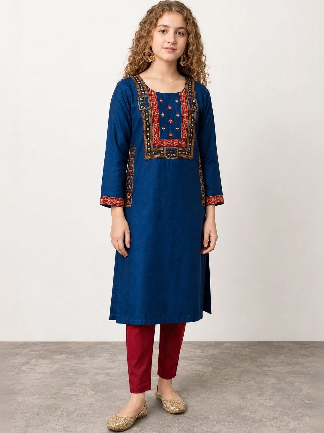 Muhuratam Girls Ethnic Motifs Embroidered Mirror Work Kurta-picture-45