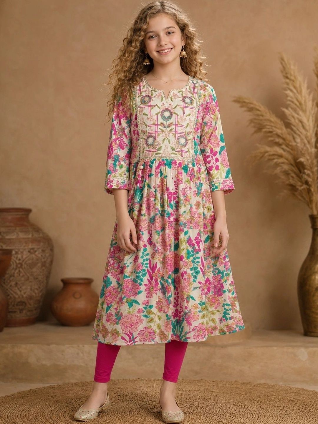 BAESD Girls Floral Printed Thread Work Floral Anarkali Kurta-picture-20