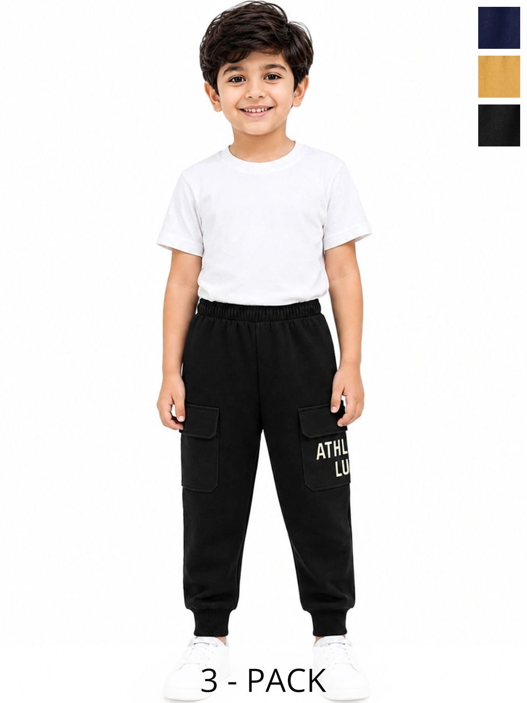 YK Boys Pack of 3 Regular Fit Brand Logo Training Cargos-picture-56