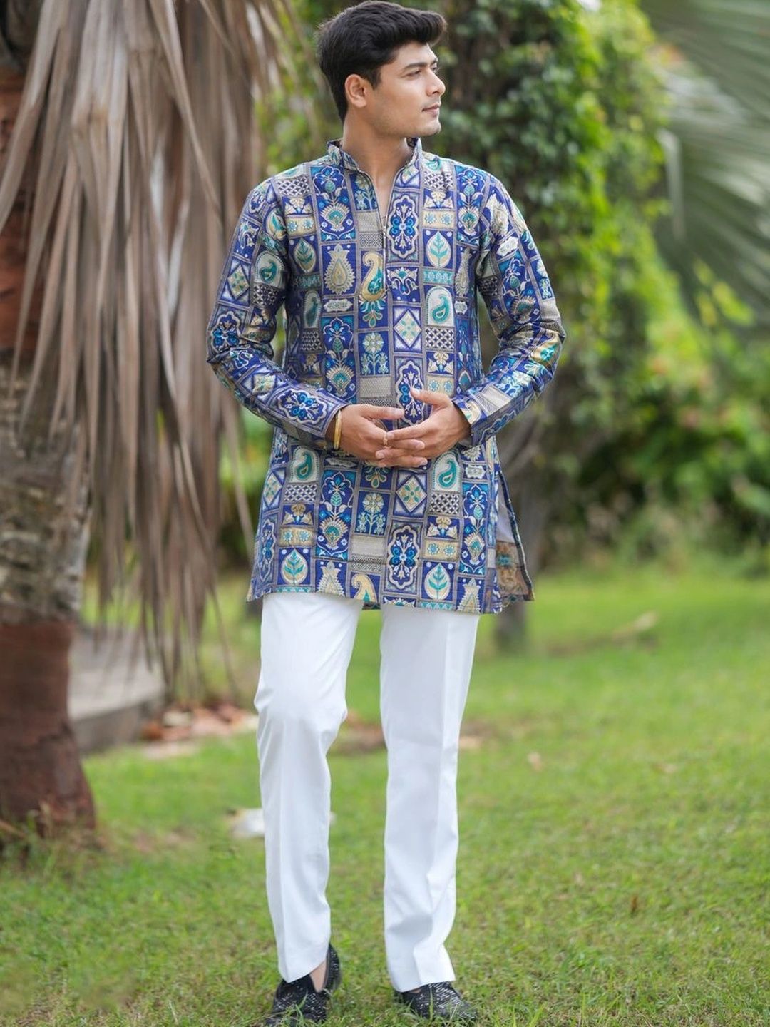House Of Sanskruti Men Ethnic Motifs Mandarin Collar Jacquard Kurta-picture-24