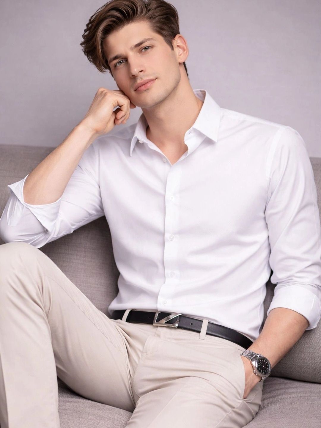 THE BIG ATTIRE Men Classic Formal Shirt with Spread Collar-picture-51