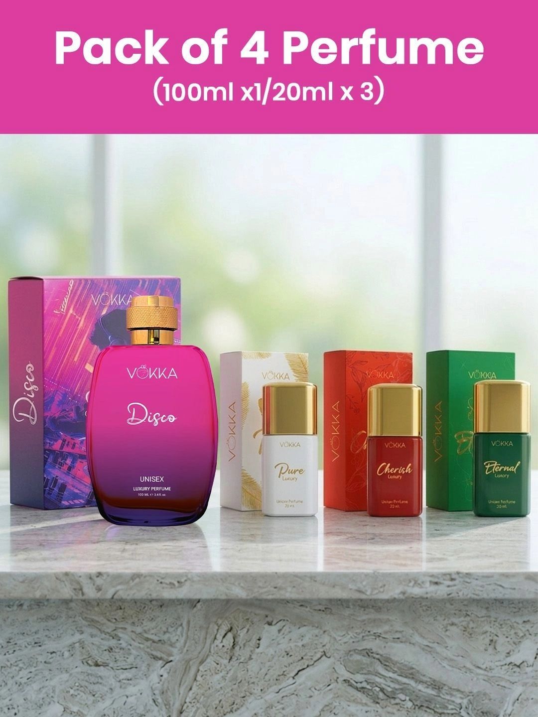 VOKKA Set Of 4 Disco, Cherish, Pure & Eternal Eau De Perfume - 100 & 20 ml Each-picture-35