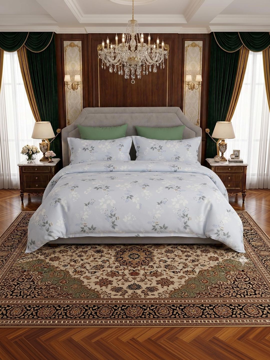 BOMBAY DYEING Blue 144 TC King Bedsheet with 2 Pillow Covers-image-36