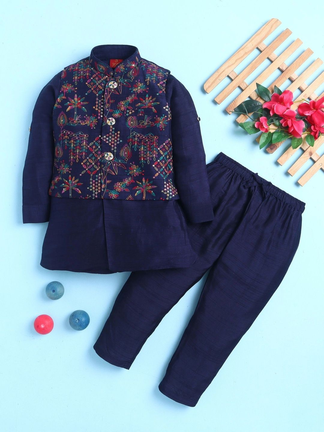 Sparklepop Boys Printed Mandarin Collar Sherwani-picture-49